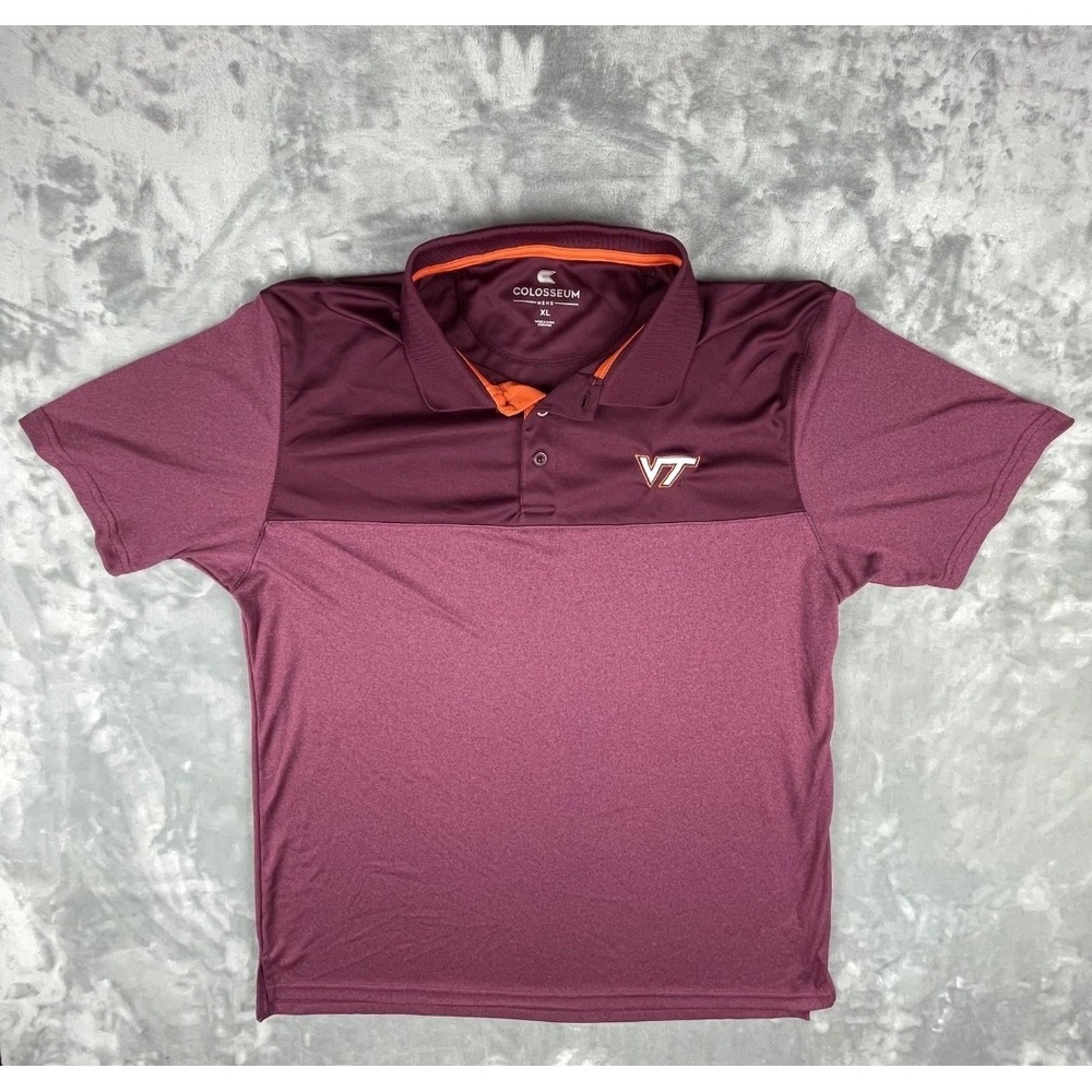 Virginia Tech Hokies Colosseum Polo Shirt Mens XL Maroon Excellent  NCAA Golf